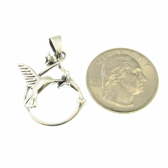 Solid 925 Sterling Silver Hummingbird and Flower Pendant - Garden Lover Jewelry - Picture 6 of 10